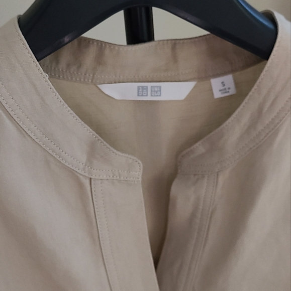 NWOT Uniqlo Womens Linen Blend Skipper Small Beige 3/4 Sleeve Tunic Blouse - Picture 8 of 9